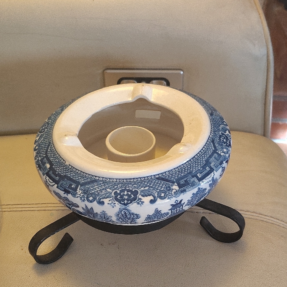 Classic Blue and White Candle Holder with Black Stand